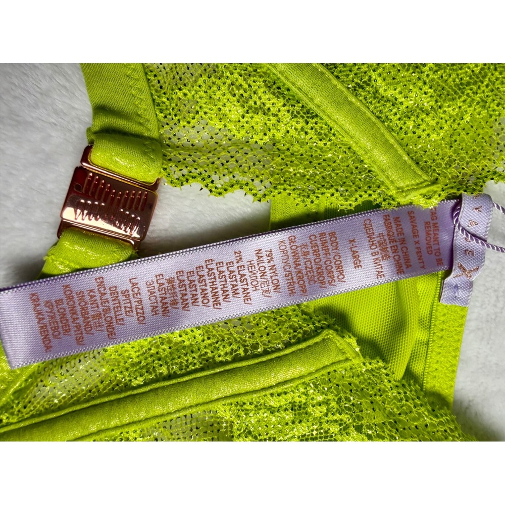 Savage X Fenty Neon Lime Green Lace Front Clasp Bra XL NWT - Picture 2 of 5